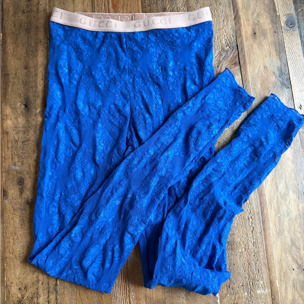 Gucci Electric Blue  Lace Leggings sticking fish net size S